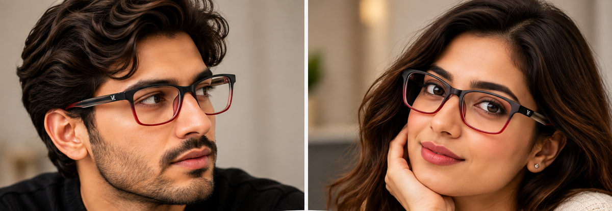 Vidaestilio Crimson Edge – Black Red Rectangle Eyeglasses