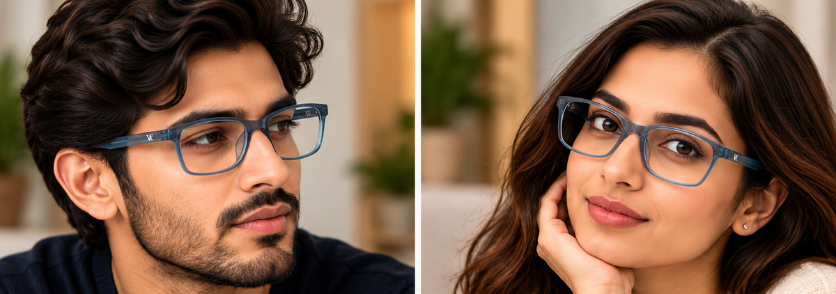 Vidaestilio Ocean Clear – Translucent Blue Rectangle Eyeglasses