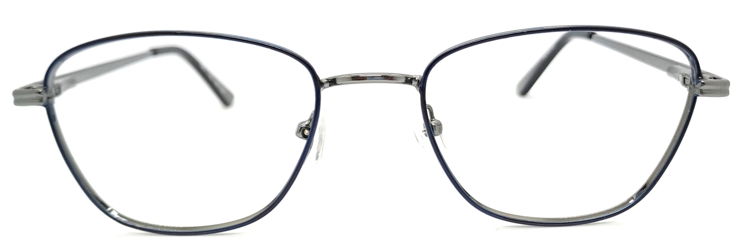 VE Blue & Gunmetal Oval Metal Frame for Men & Women
