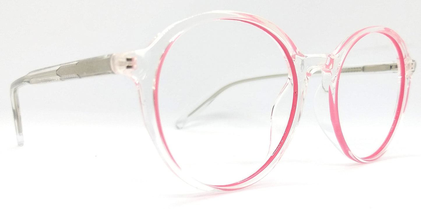 VE Pink & Transparent Round Frame for Men & Women