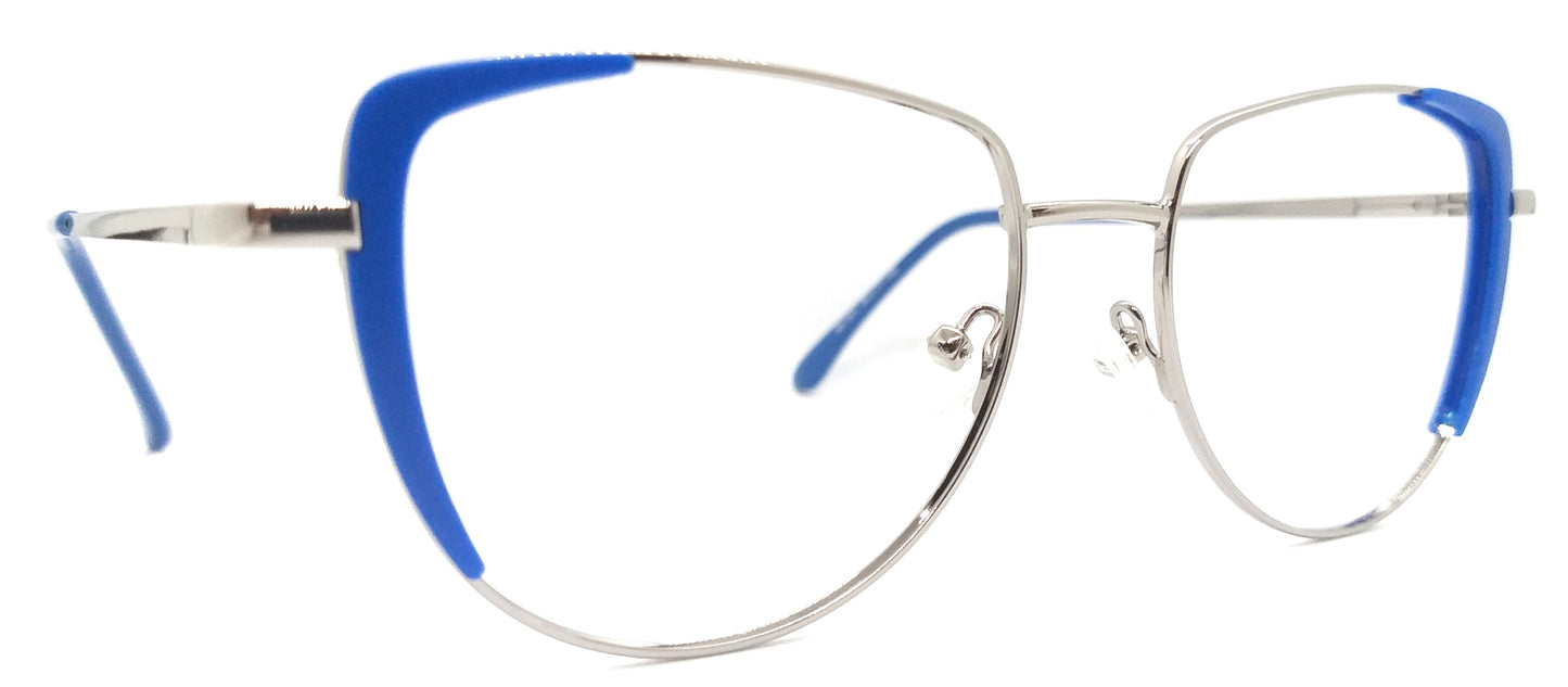 VE Silver & Blue Round Metal Frame for Men & Women