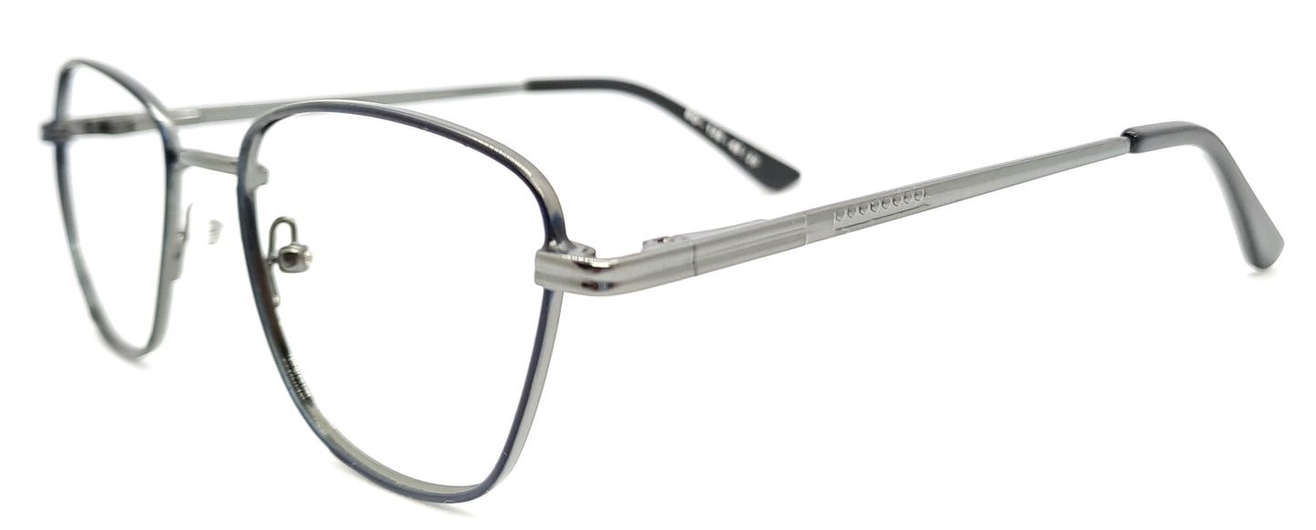 VE Blue & Gunmetal Oval Metal Frame for Men & Women