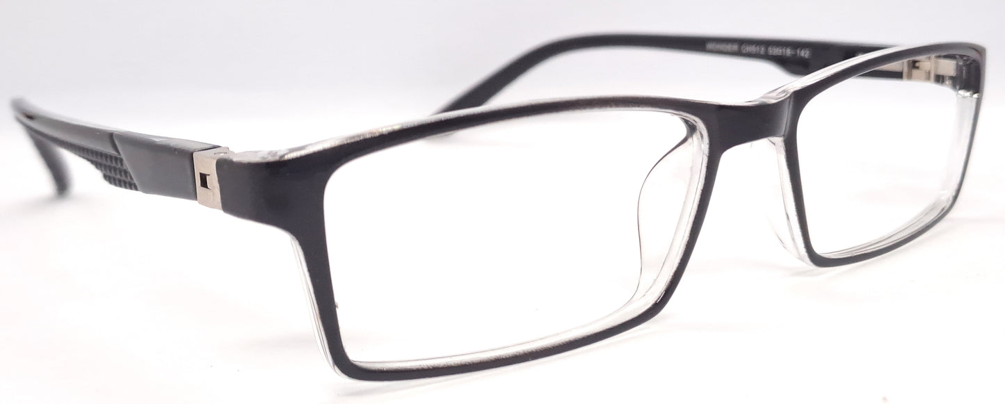 VE Black & Transparent Rectangle Frame for Men & Women