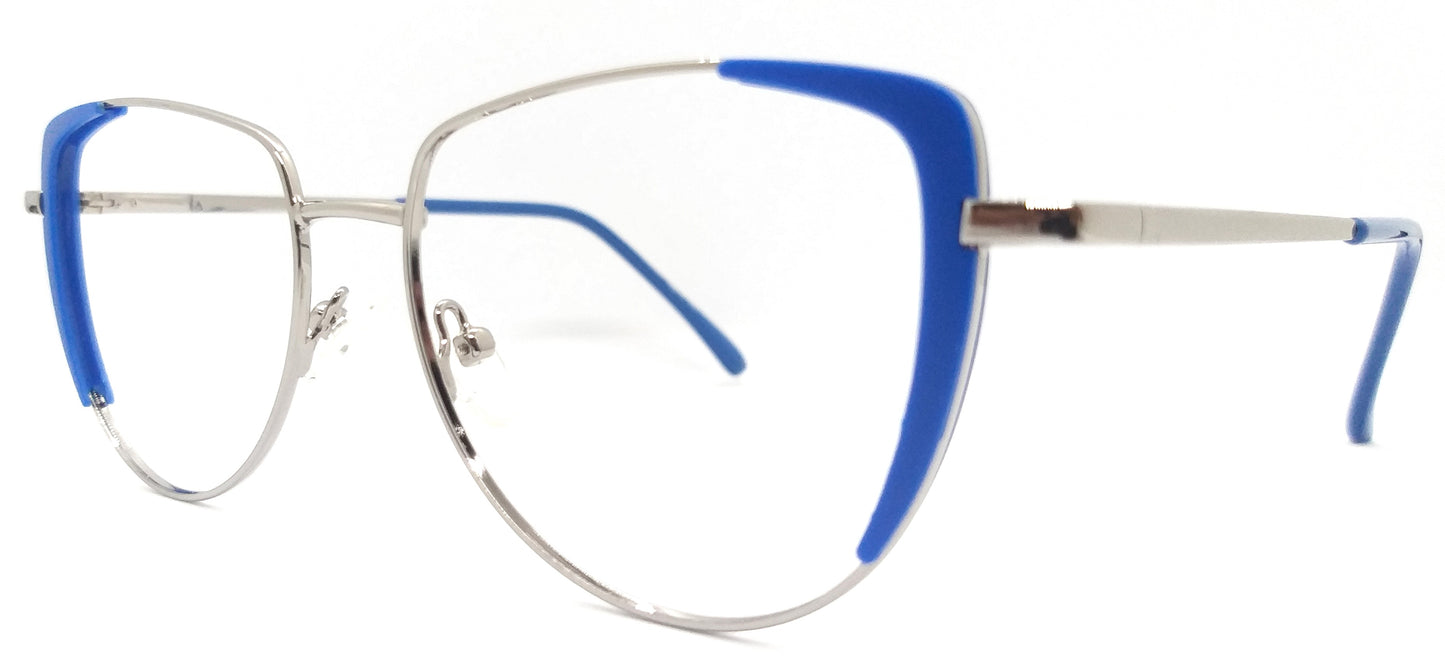 VE Silver & Blue Round Metal Frame for Men & Women