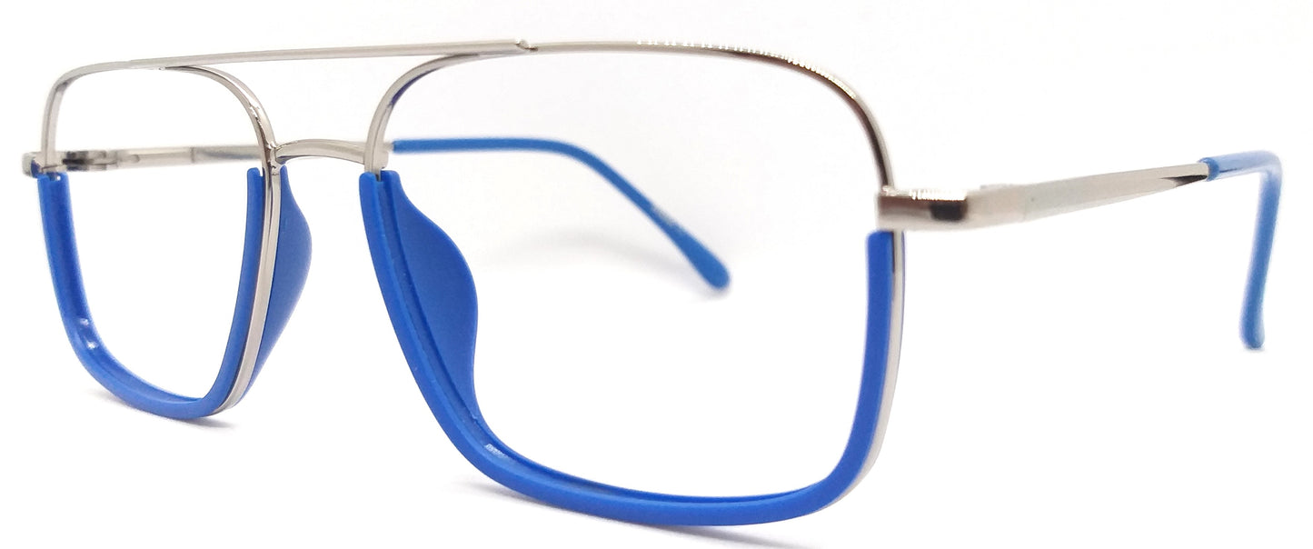 VE Silver & Blue Rectangle Metal Frame for Men & Women