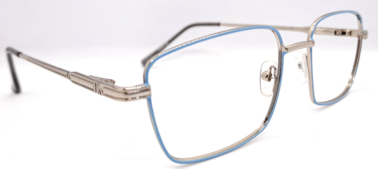 VE Blue & Silver Rectangle Metal Frame for Men & Women