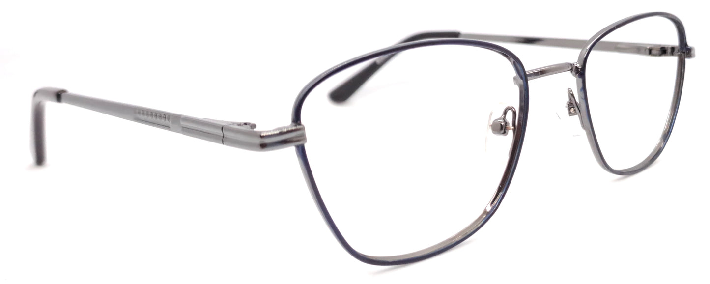 VE Blue & Gunmetal Oval Metal Frame for Men & Women