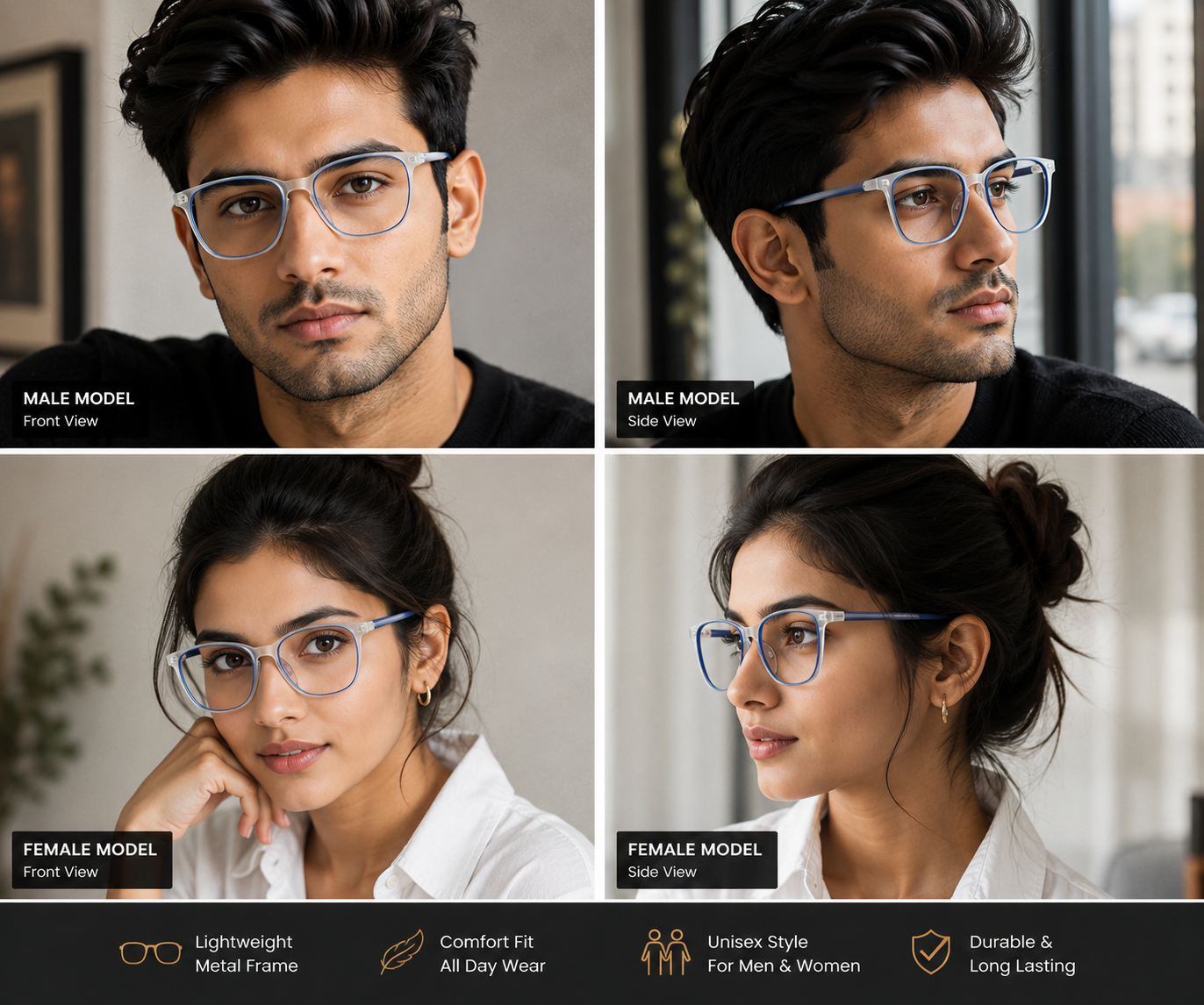 VE FROST NAVY – Crystal Transparent Square Eyeglass Frame