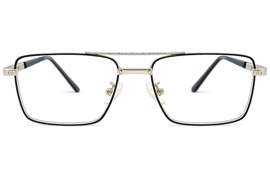 VE Velric – Premium Rectangle Black & Silver Metal Eyeglass Frame