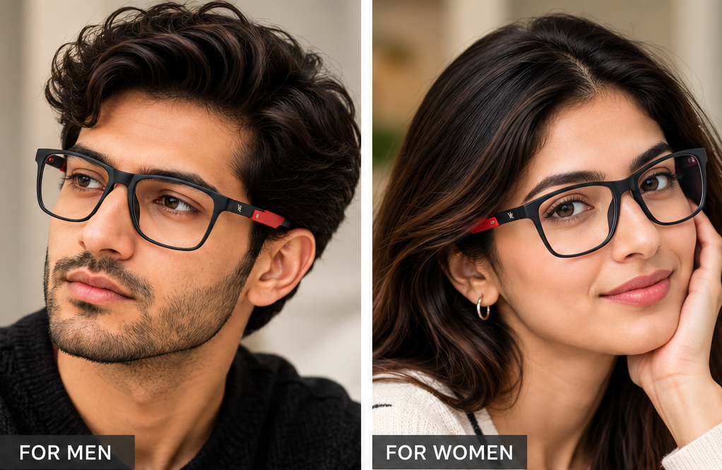 Vidaestilio Crimson Edge – Black & Red Rectangular Eyeglasses