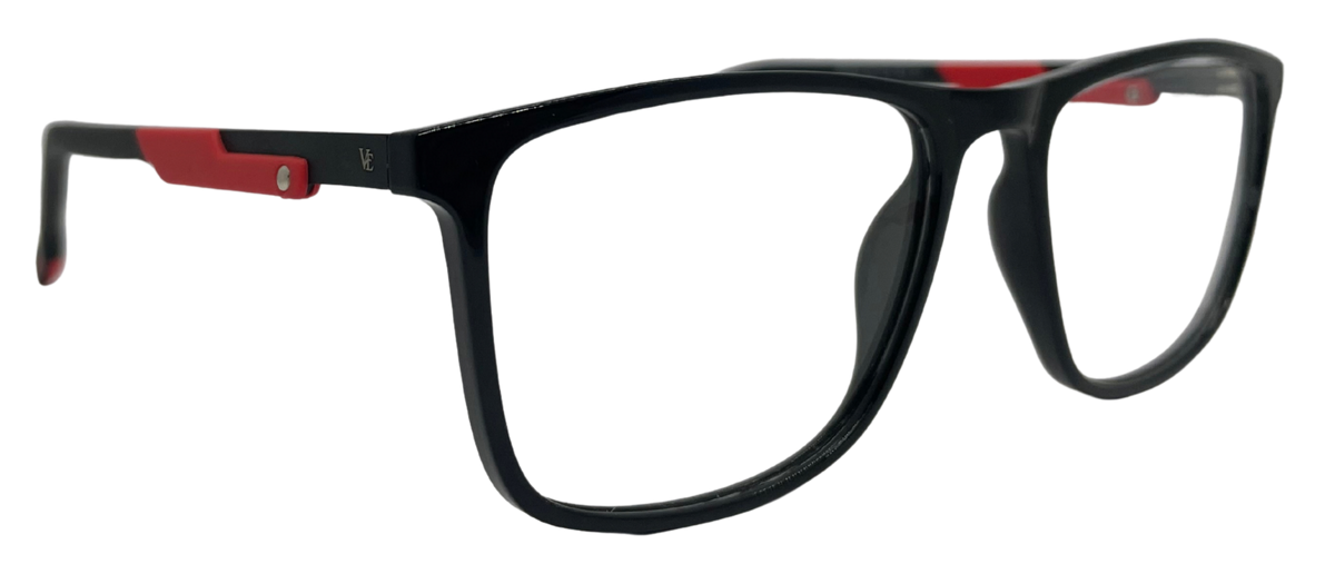Vidaestilio Crimson Edge – Black & Red Rectangular Eyeglasses