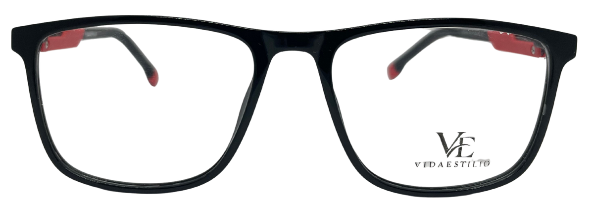 Vidaestilio Crimson Edge – Black & Red Rectangular Eyeglasses