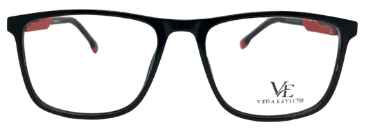 Vidaestilio Crimson Edge – Black & Red Rectangular Eyeglasses