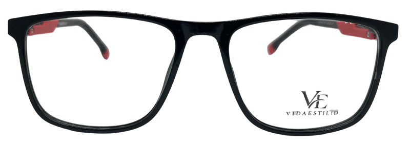 Vidaestilio Crimson Edge – Black & Red Rectangular Eyeglasses