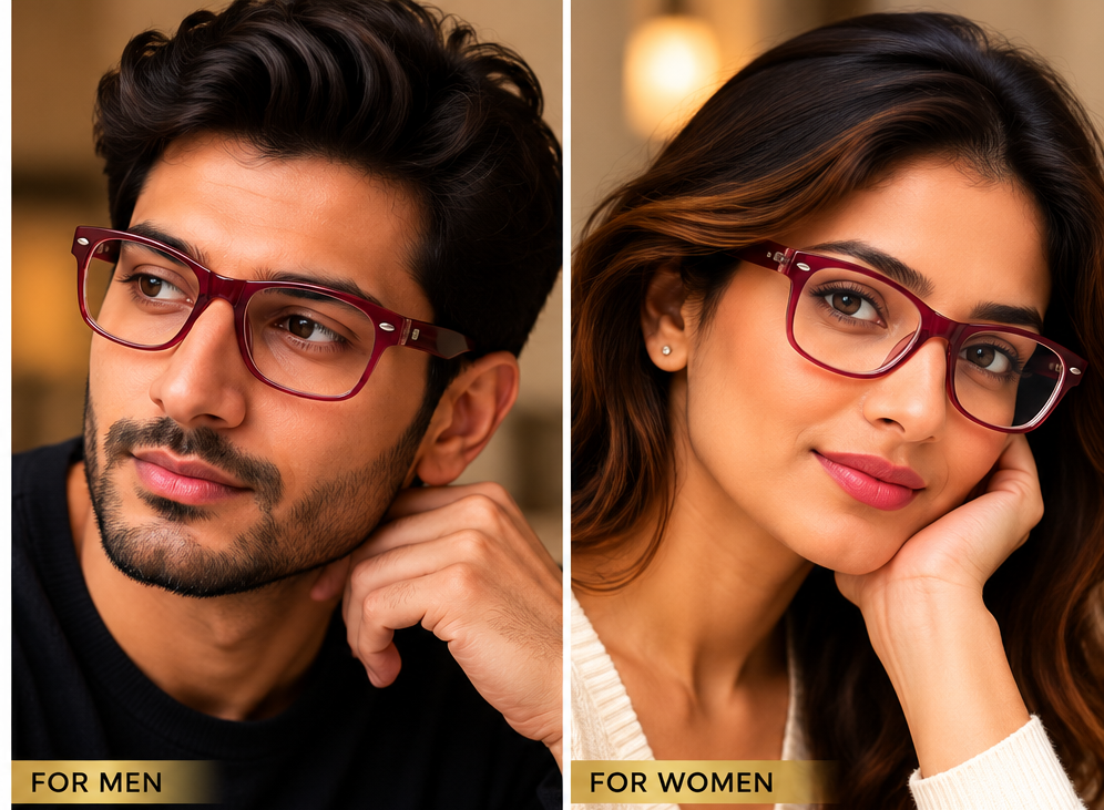 Vidaestilio Ruby Blush – Translucent Maroon Square Eyeglasses
