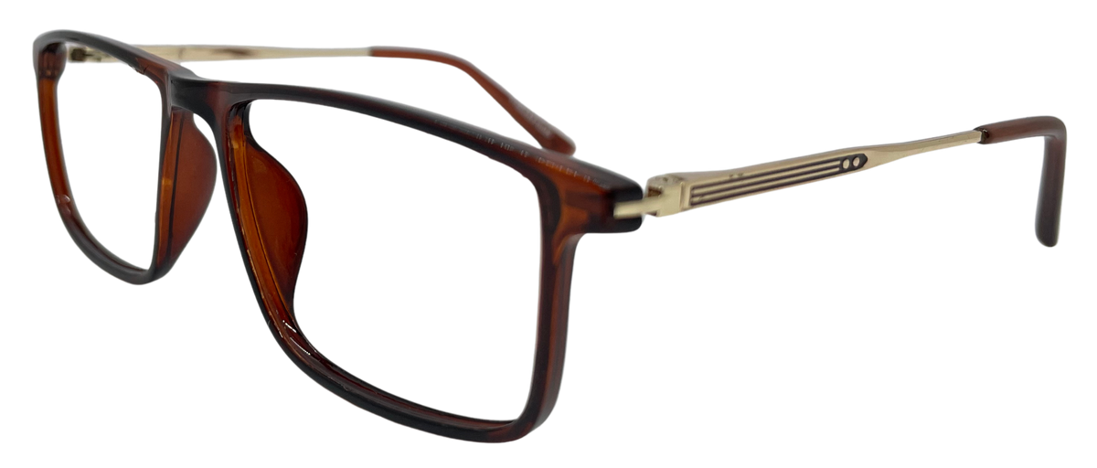 Vidaestilio Amber Edge – Brown & Gold Rectangle Eyeglasses