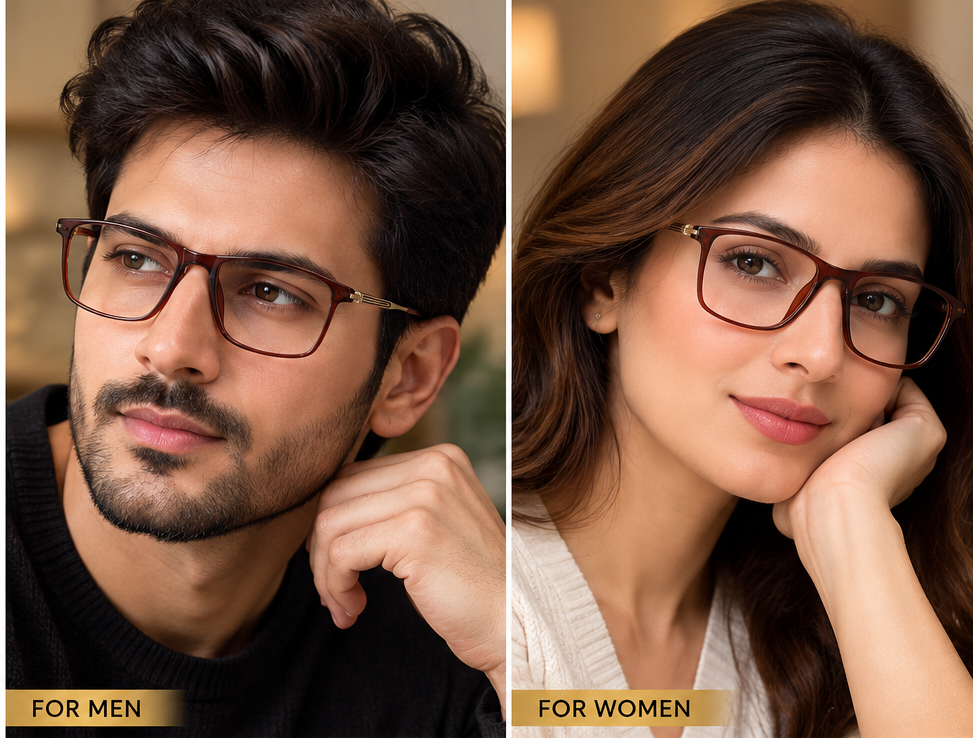 Vidaestilio Amber Edge – Brown & Gold Rectangle Eyeglasses
