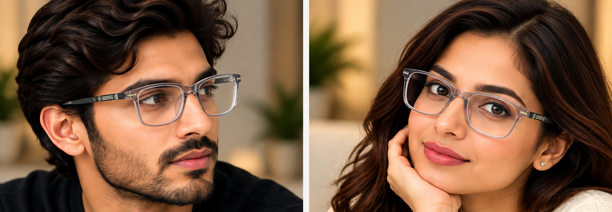 Vidaestilio Nexa Clear – Crystal Grey & Black Rectangle Eyeglasses
