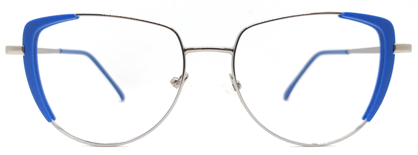 VE Silver & Blue Round Metal Frame for Men & Women