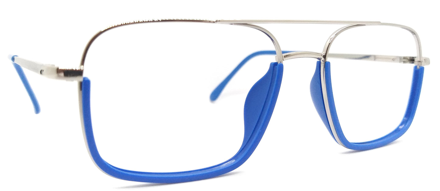 VE Silver & Blue Rectangle Metal Frame for Men & Women