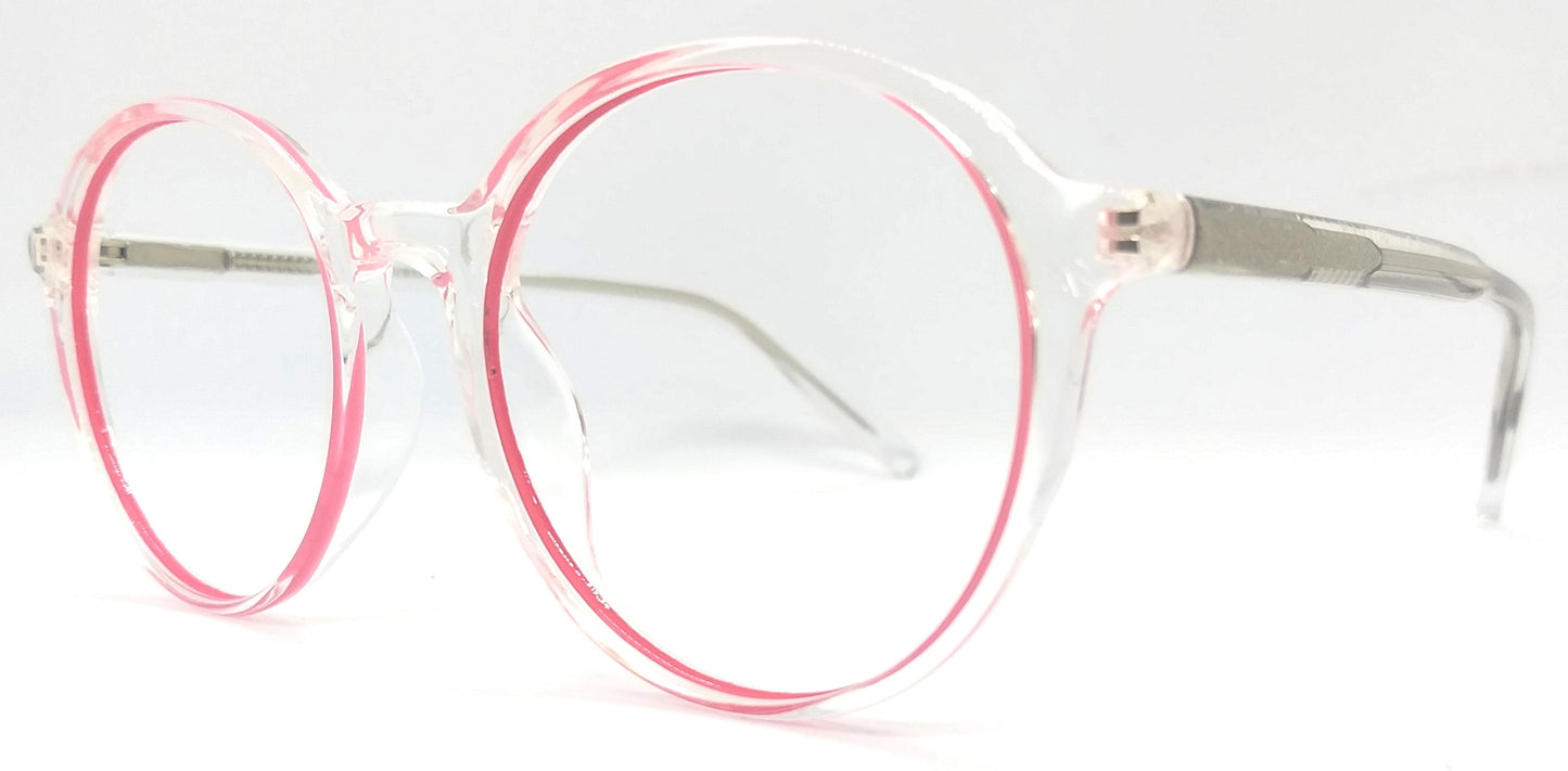 VE Pink & Transparent Round Frame for Men & Women