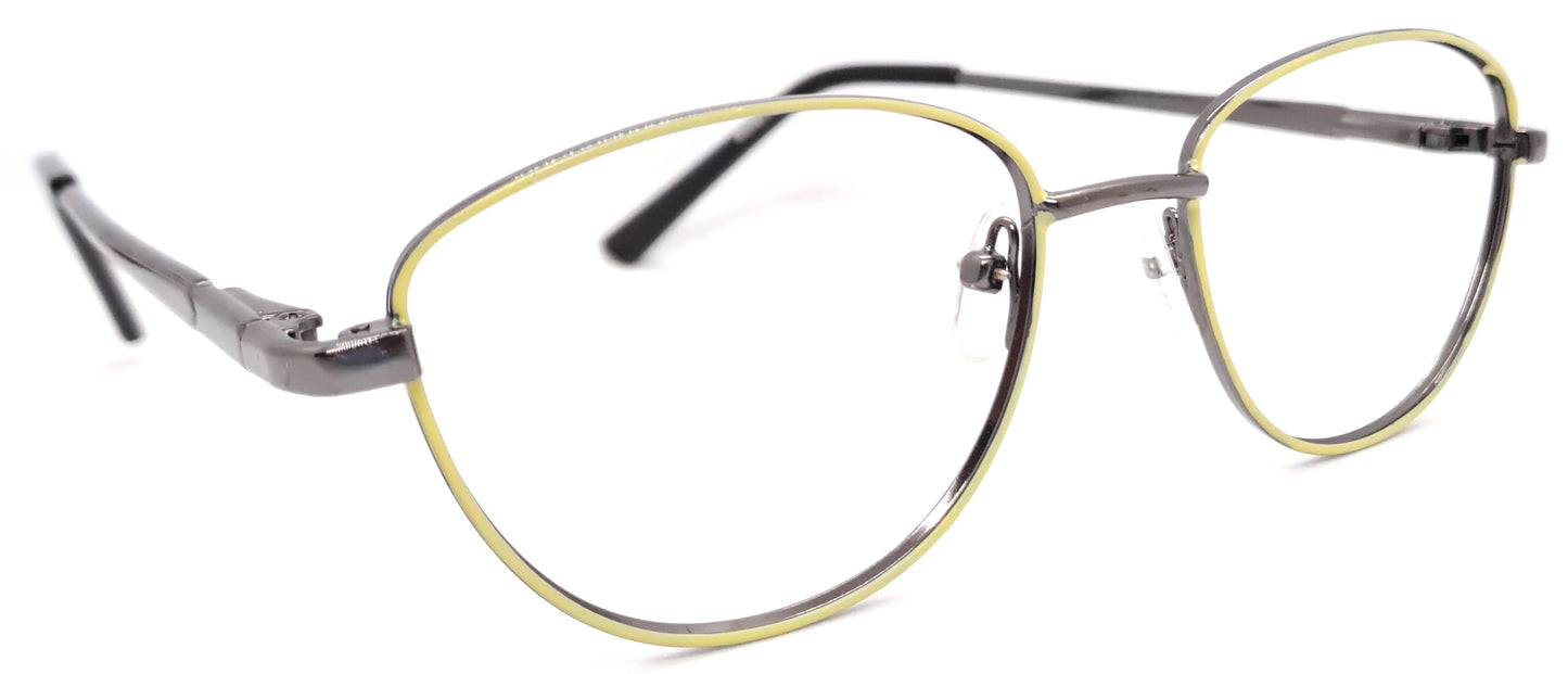 VE Lemon & Gunmetal Oval Metal Frame for Men & Women