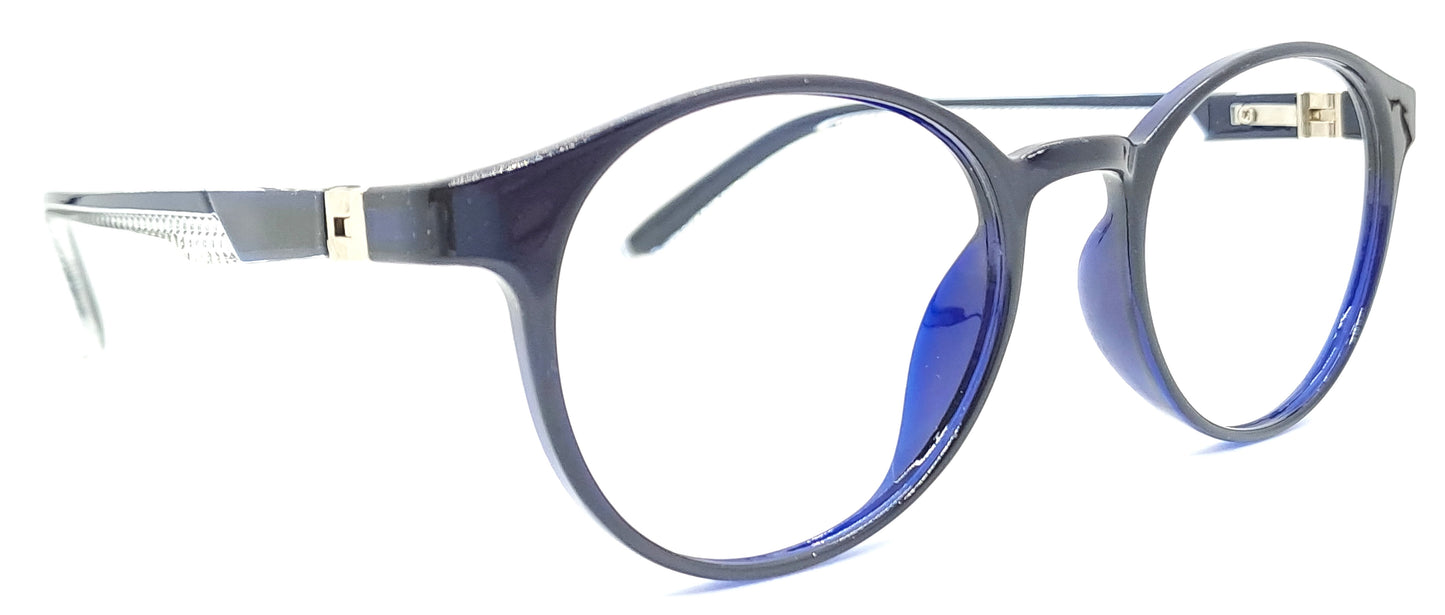 VE Transparent Blue Round Frame for Men & Women
