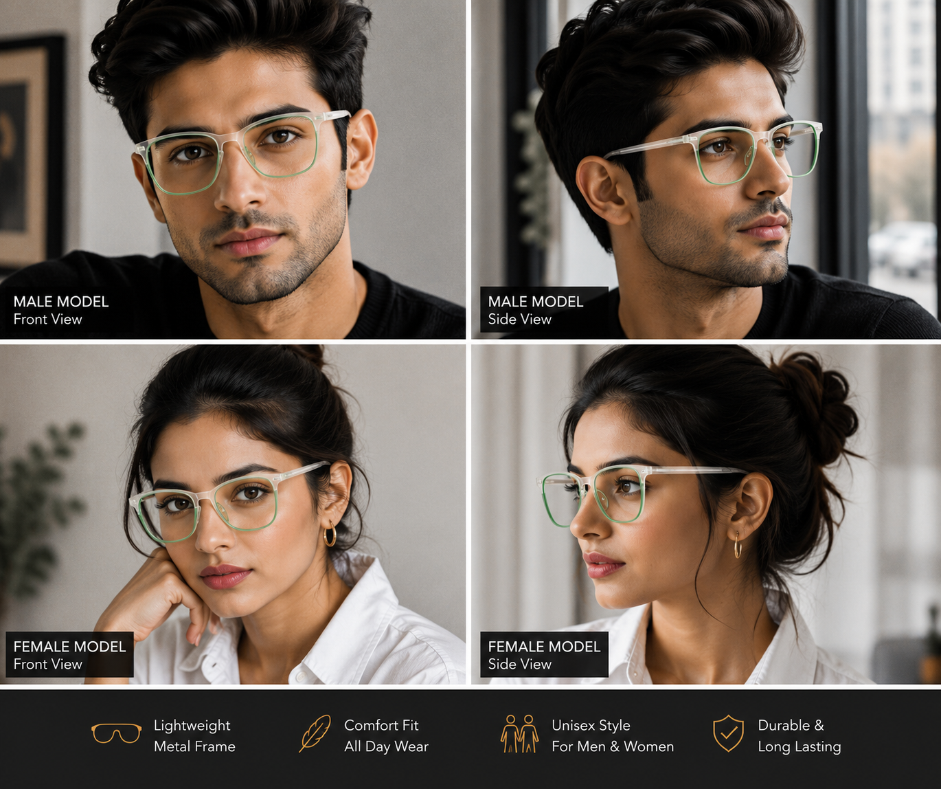 VE EMERALD FROST – Crystal Transparent Square Eyeglass Frame